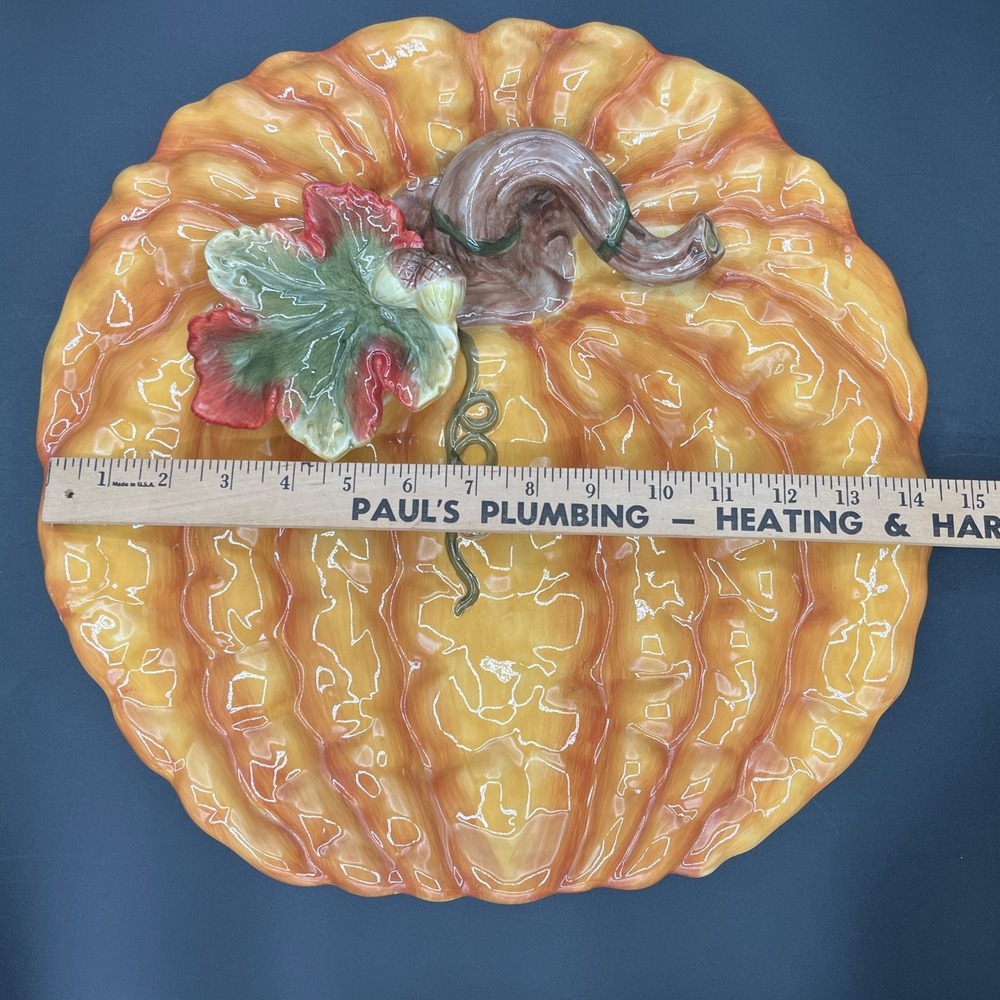 Autumn Fall Thanksgiving Decor Ceramic Pumpkin Platter 13" Wide Beautiful! - Picture 2 of 5
